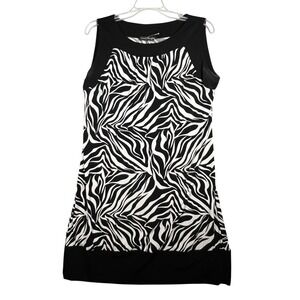 French Atmosphere Women's Zebra Print Sleeveless Dress Black White Size M